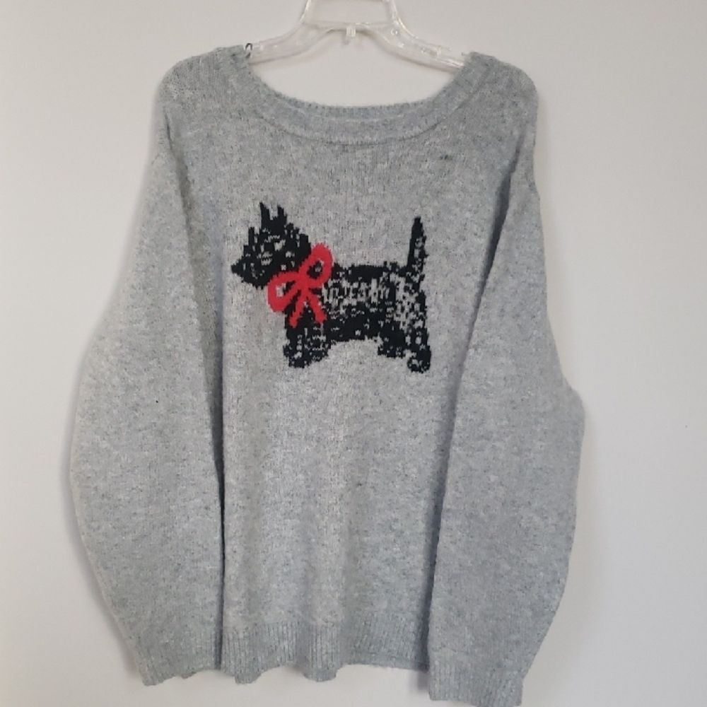 Cupcakes & Cashmere Cozy Gray Sweater Black Scottie Dog Womens 3X Soft Casual